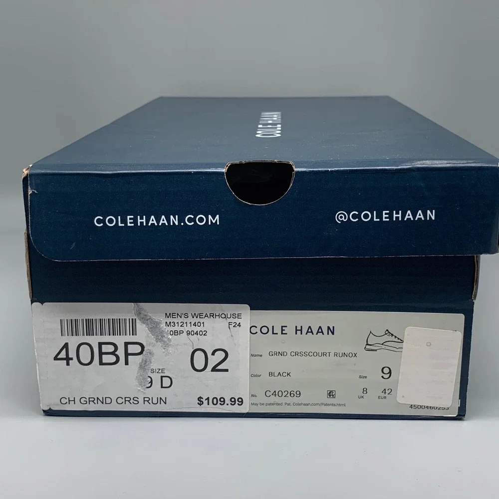 Cole Haan Runox Crosscourt Black Leather Shoes‎ C40269 Men's Sz 9